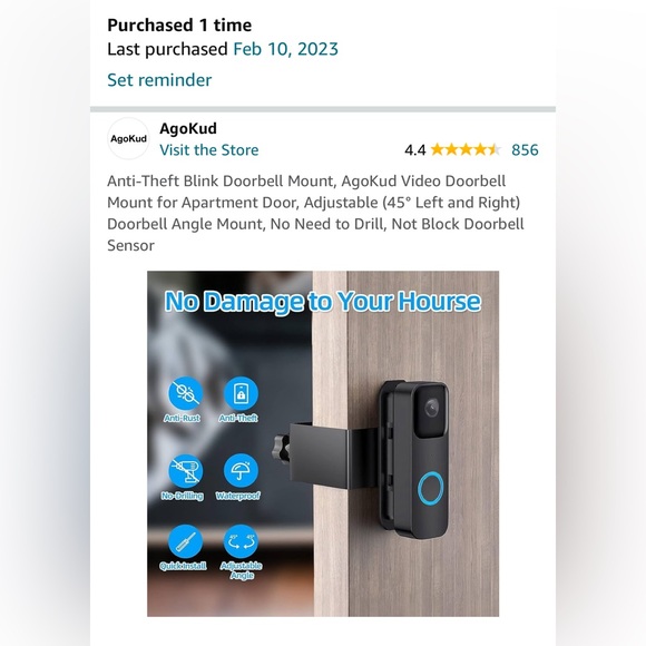 Blink Video Door Bell AND MOUNT (Black, Like New) - Picture 11 of 16